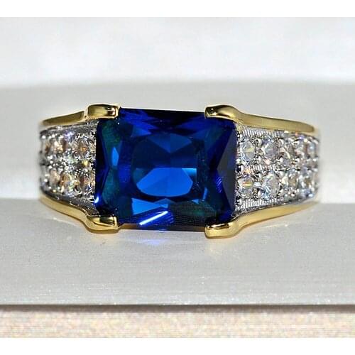 Fashion Blue Austrian Crystal Topaz Sapphire Gemstones Diamonds Rings for Women 18k Gold Color Jewelry Bague Bijoux Accessories