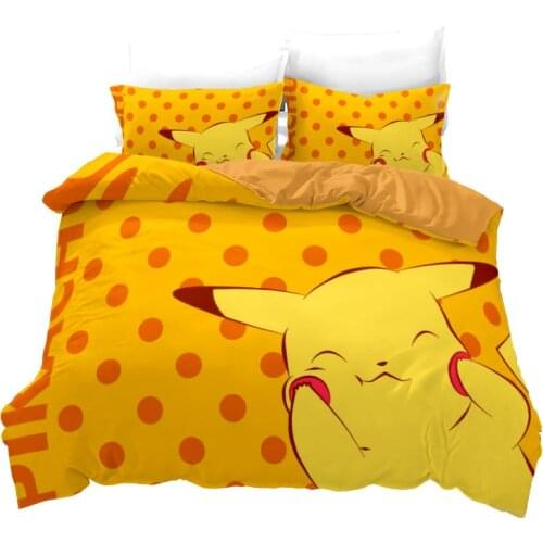 Pokemon Quilt Cover Pikachu Duvet Cover Sheet 2/3 Piece Set Cartoon 3D Printing Childrens Bedding Set Kid Bedroom Bedding Set