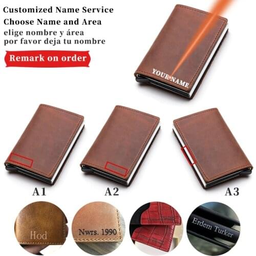 Laser Name Engraving Wallet Leather Cardholder Credit Card Holder Wallet Anti Blocking Men Aluminium Bank Business Card Case