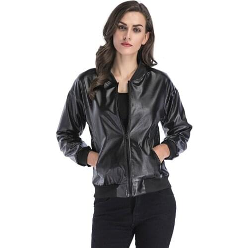 Paney Quin 2018 Black Stand Collar PU Faux Leather Jacket Long Sleeves Pure Color Casual Women Clothing Fashion Jacket