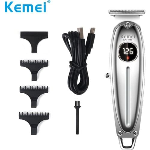 Kemei All Metal LCD Professional Hair Clipper Men Electric Cordless Hair Trimmer 0mm Baldheaded T Blade Finish Haircut Machine