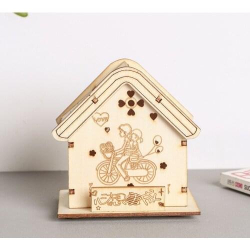 Flashing Small Couple Birthday Gift Function Wooden House Decoration Coin Storage Saving Pot Friend Classmate Present Piggy Bank
