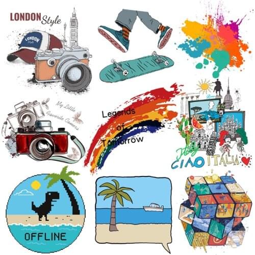 Cartoon Rainbow Patches For Clothes Heat Transfer Thermal Stickers on clothes DIY Dress T-Shirts Iron On Transfer Camera Patches