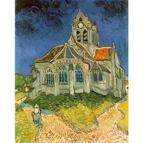 Hand Painted Church at Auvers Canvas Wall Art by Vincent Van Gogh Famous Paintings Reproduction Modern Classic Abstract Artwork
