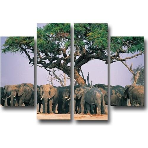 Tree African Elephant Wall Art Landscape Painting Print on Canvas Animal Art Wall Picture Artwork for Living Room Office Decor