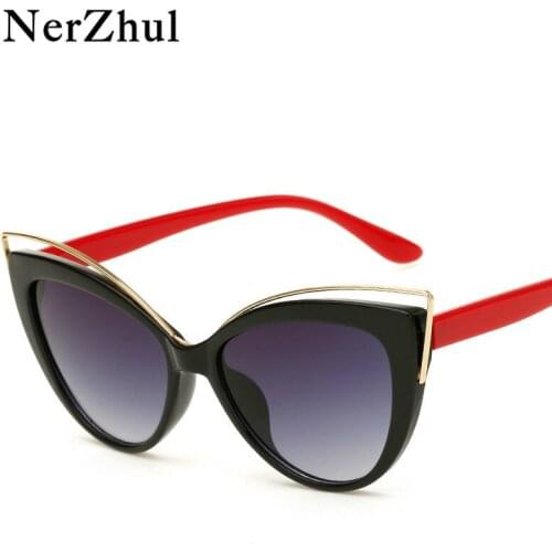 NerZhul New Cat Eye Women Sunglasses Vintage Black Ladies Shades Sunglasses Fashion Brown Mirror Sun Glasses Female