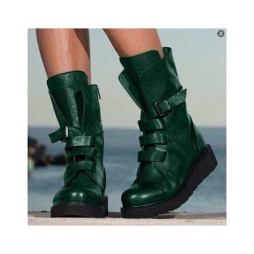 Autumn and winter womens boots new deep mouth round toe winter womens boots square heel flat Martin boots fashion everyday