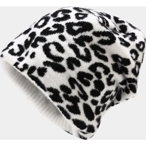 Black and White Print Thicken Knitted Hat Winter Warm Hat Skullies Cap Beanie Hats for Men and Women 131