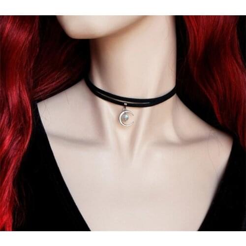 Celestial Necklace Crescent Moon Pendant Labradorite Necklace Moon Inspired Witch Jewelry Witchy Halfmoon Luna Fashion Gift