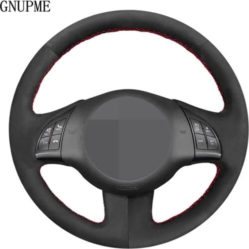 DIY Black Genuine Leather Suede Hand-stitched Car Steering Wheel Cover for Fiat 500 2007-2015 500e 2014-2018 500C 2014-2017