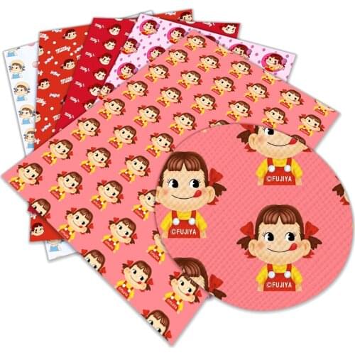 Cute Cartoon Girl Printed Faux Leather For Bow Earrings Handbag Crafts 30X136cm
