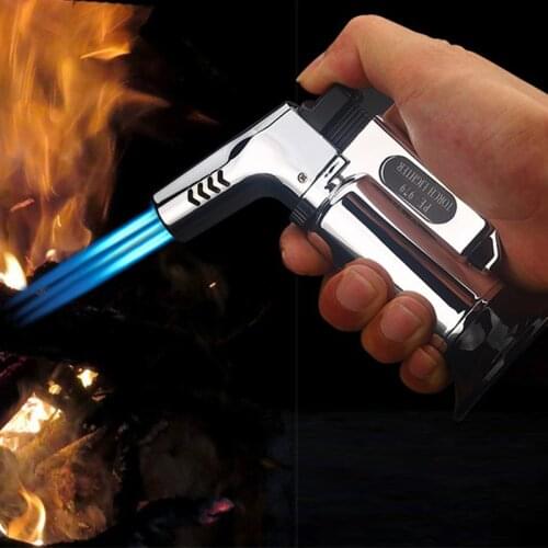 Triple Jet Torch Lighter Baking Kitchen Turbo Pipe Gas Jet BBQ Lighter Butane Cigarette Powerful And Windproof Spray Gun Lighter
