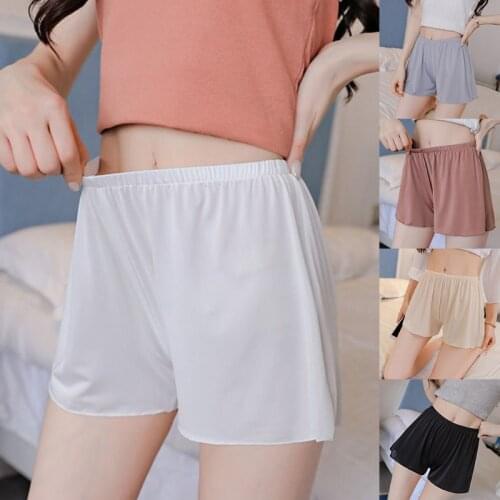 Y166 Women Summer Silky Seamless Safety Pants Solid Color Loose Fit Slip Shorts Anti-Exposed Elastic Waist Underwear Casual Home