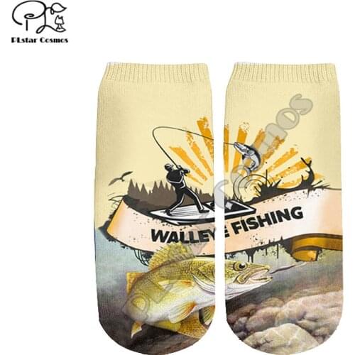 PLstar Cosmos Amazing Fishing 3D Printed Cotton Socks Colorful Brand Warm Animal Short Ankle Unisex Fashion Casual Sock Style-F4