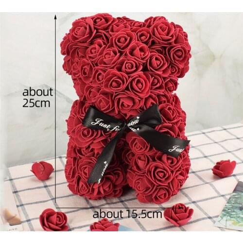 25cm Romantic Cute Rose Bear Flowers Wedding Decoration Party Valentines Day Gifts For Girlfriend or Wife New Year Gift