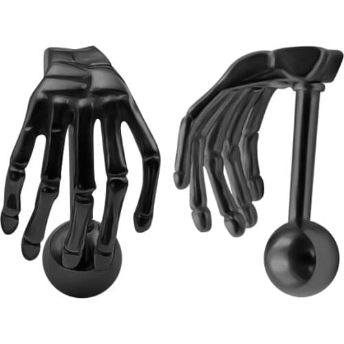 Punk Skeleton Hand Wave Earring for Men Women Cool Skull Hand Stud Earring Vintage Rock Skeleton 16G Screw Earrings