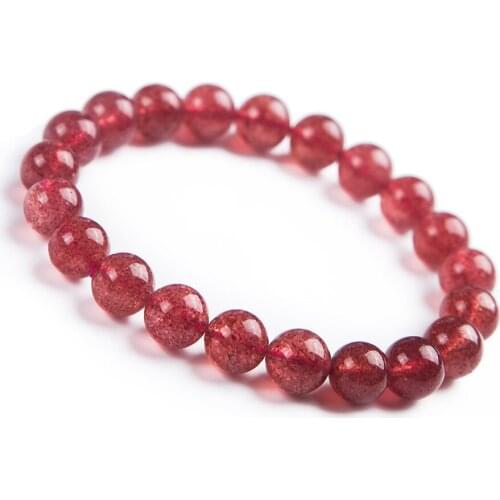 Natural Strawberry Quartz Crystal Clear Round Beads Women Charm Stretch Bracelet 8mm
