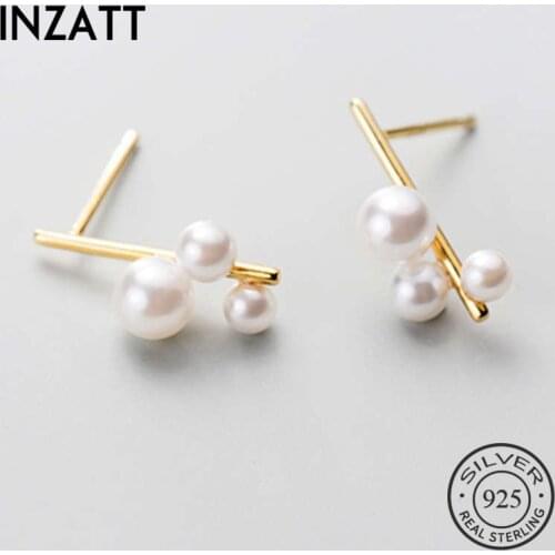 INZATT Real 925 Sterling Silver Round Pearl Stud Earring For Fashion Women Birthday part Cute Fine Jewelry Accessories Gift