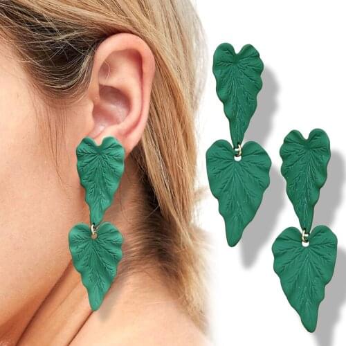 Green Enamel Leaf Forest Woodland Dangle Earrings Elf Fairy Witch Hippie Boho Women Oorbellen Jewelry Orecchini Hook Halloween