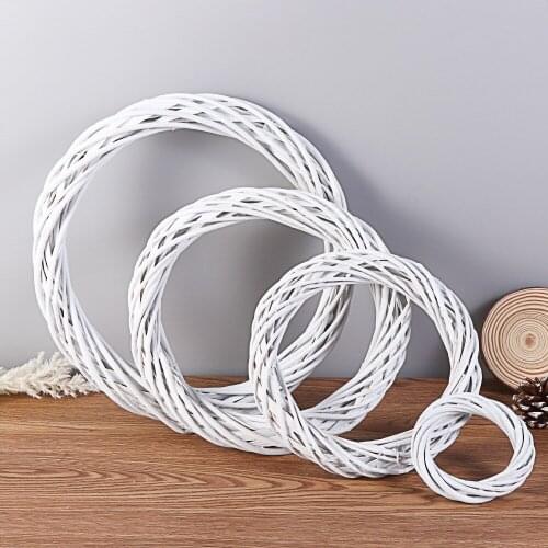 10-30CM Christmas Rattan Ring White Wreath Garland Hanging Vine Ring DIY Craft Xmas Ornaments Xmas Party Decorations