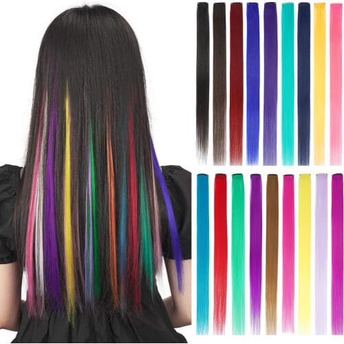 Clip-In One Piece Ombre Hair Extensions For Women Pure Color Straight Long Synthetic Hair Fake Hair Pieces Clip In 2 Tone Hair