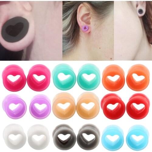 2pcs Silicone Ear Plugs and Tunnels Heart Shape Ear Gauge Plug Tunnel Silicone Ear Stretcher Expanders Body Jewelry Piercings
