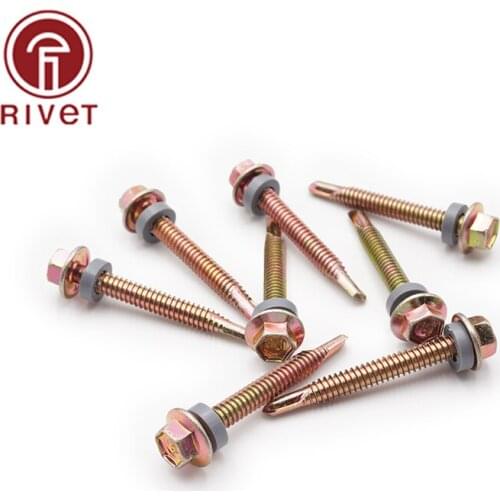 20PCS M5.5 Carbon Steel Color Zinc Plating Drilling Hexagonal Self Drilling Screws Dovetail Screws Padded Blacksmith Screw