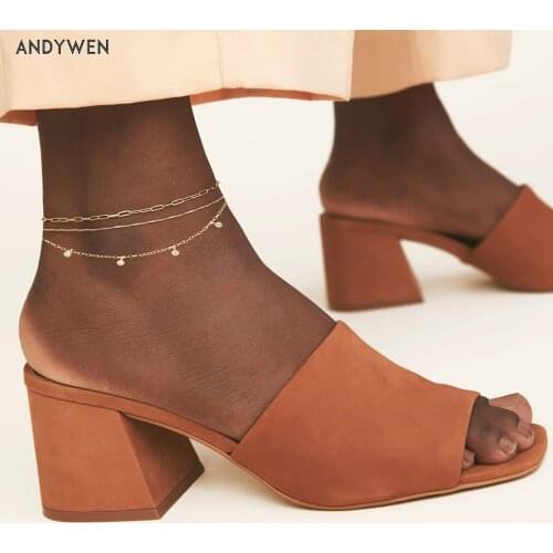 ANDYWEN 925 Sterling Silver Gold Three Baby Box Chain Anklet Slim Chains Baby Box Foot Chain Women Luxury Slim Charm Jewelry
