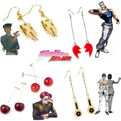 RJ New Fashion Cherry Women Earrings JoJo Bizarre Adventure Kakyoin Noriaki Stud Earrings Ear Drop Clip Anime Jewelry Gift