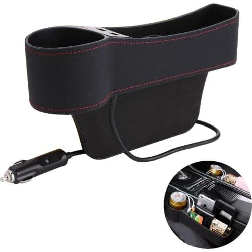 Car Seat Gap Storage Box Leather Cup Holder 2 USB Car Storage Pocket Reasonable Use Of Seat Cracks Organizer Car Accessories