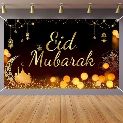 Black Gold Eid Mubarak Banner Bunting Ramadan Kareem Muslim Islamic Party Decor Ramadan Kareem Decorations for Home Eid al-Fitr