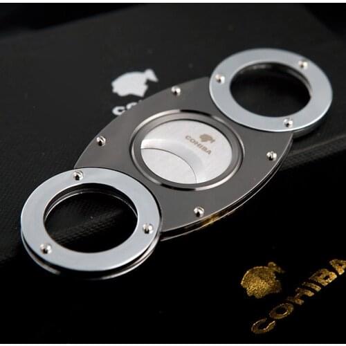 COHIBA Gadgets Double Blades Stainless Steel Shape Cigar Cutter Knife Pocket Gadget Zigarre Cuban Smoking Accessories Tool 356JH