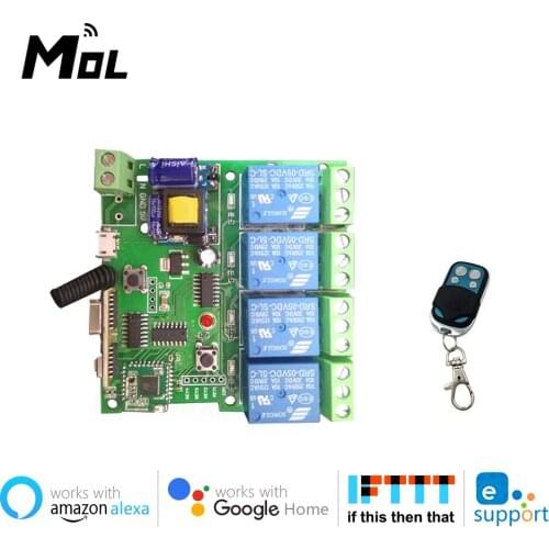EWeLink Smart Remote Control Wifi wireless Switch Module 4CH AC85-220V 433 Remote Inching Self-locking RF Receive 10A Relays