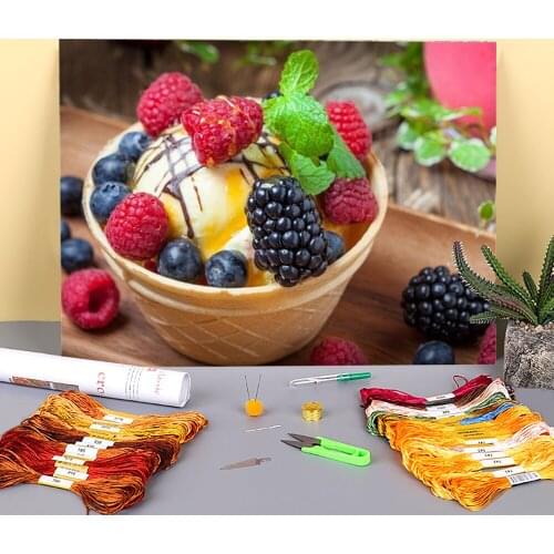 Fruit Strawberry Printed Fabric 11CT Cross-Stitch DIY Embroidery Patterns DMC Threads Handicraft Needlework Craft Magic