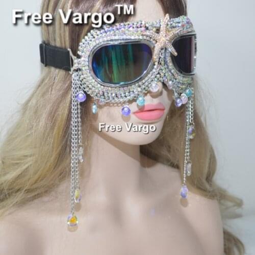 Holographic Starfish Mermaid Rave Streampunk Burning Man Goggle Chain Spike Costume Cyber Goth Goggles Stage Dj Mask For Women
