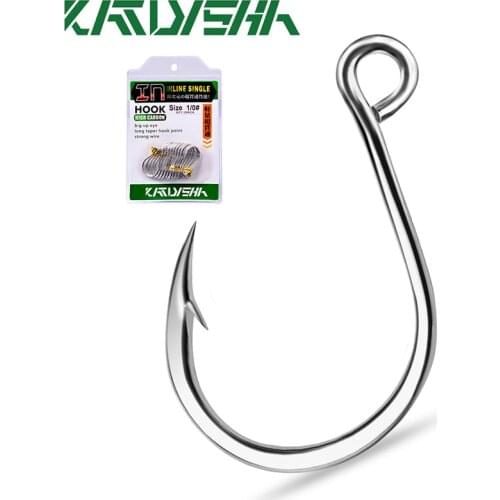 KATYUSHA 20Pcs High Carbon Steel Fishhooks 6#-11/0# Big Eye Single Hooks Barbed Carp Fishing Hooks Peche Tackle Accessories