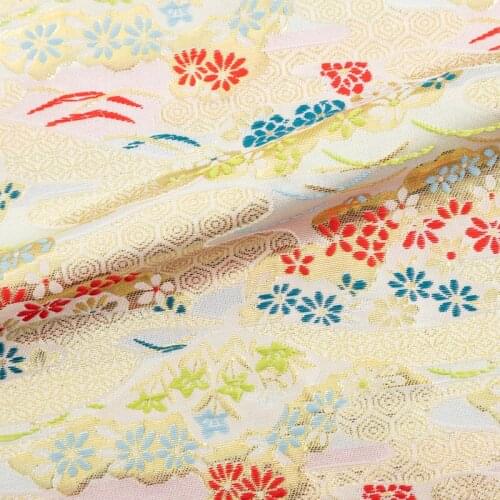 CF791 Creamy White Flowers Japanese Nishijin Brocades Kimono Cosplay Handmade DIY Materials Manual Bags Dress Clothes Fabrics