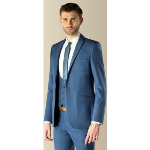 Mens Suits 3 Pieces Male Suit One Button Tailored Collar Slim Fit Casual Business Dress Suits Wedding Tuxedo Blazer+Pants+Vest
