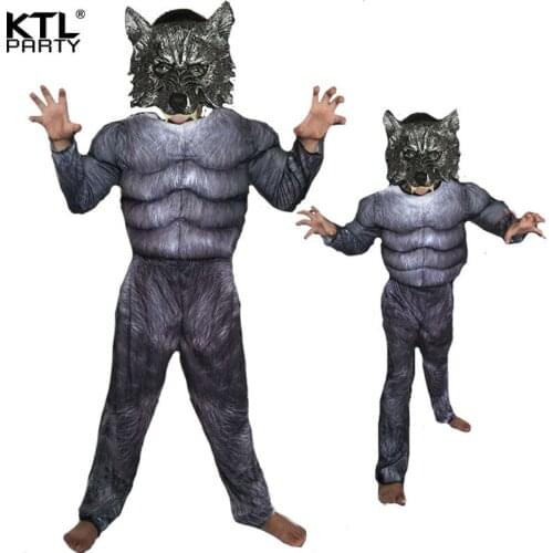 Halloween Cosplay Costumes Wolf costume Suits Children School Performance Clothing Props Muscle Werewolf Clothes Kids Gifts