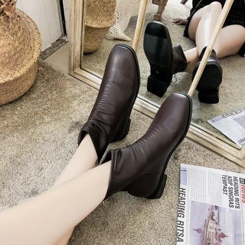 2019 Hot Sale Female boot split leather boots Women winter shoes warm plush ankle boots black zip botines mujer Chaussure U11-94