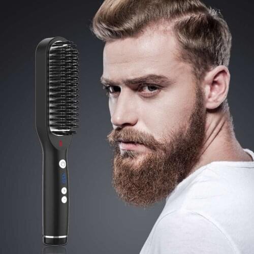 Multifunctional Hair Comb Brush Quick Beard Straightener Mens Hair Straightening Flat Iron Heated Hair Comb Show Cap Styler