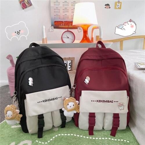 Fashion Nylon Womens Backpack Contrast Color University Bags For Girls Large-capacity Waterproof Travel Backpacks