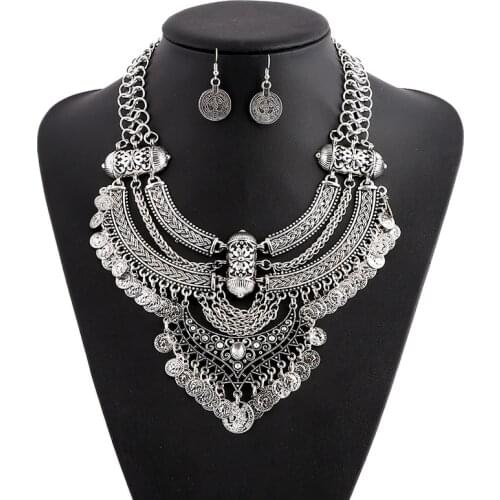 2020 Fashion Vintage Collier Femme Coins Jewelry Sets Maxi Necklaces + Earrings For Women Bohemia Collares For Women