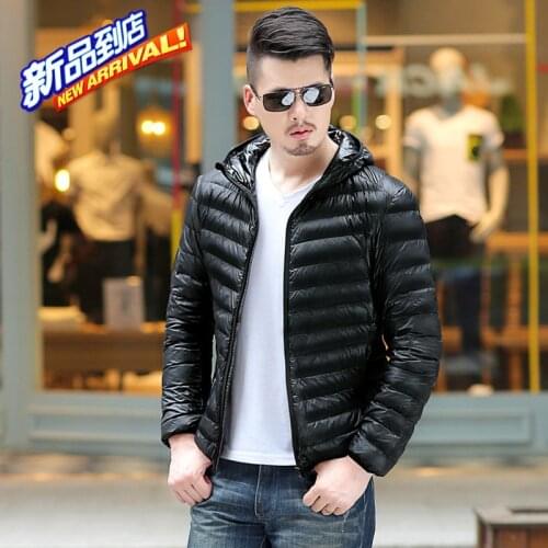 Mens Ultra Light Packable Down Jackets Hooded Slim Down Coats Man White Duck Down Padded Parkas Winter Puffer Jacket JK-618