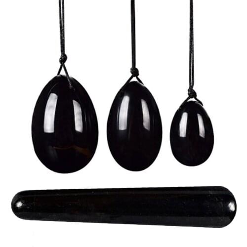 Obsidian Yoni Egg Massage Ball Set Natural Black Crystal Women Kegel Ball Massager Vaginal Muscles Tighten Exercise Jade Egg