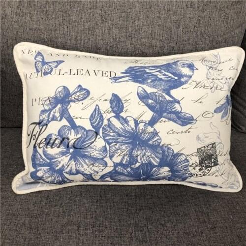 Digital Printing Robin Lumber 100% Cotton Rectangle Canvas Piped Decorative Charming Throw Cushion Case Pillowcase
