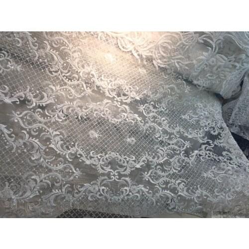 New 5yards/bag FH41# White Hand beads tulle mesh lace fabric for bridal wedding dress/sawing Free shipping alibaba express