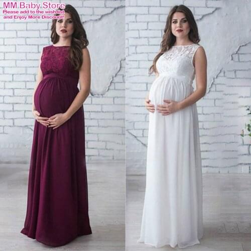 Solid Maternity Photography Dresses Pregnant Women Lace Long Maxi Dress Maternity Gown Photography Props Clothes Dress