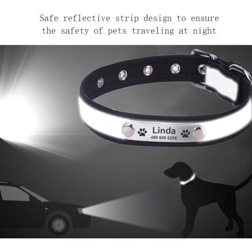 Dog Collar Personalized Reflective Dog Collars Custom Engraved Name Tag Collar Anti-lost Leather Pet Collar For Medium Large Dog