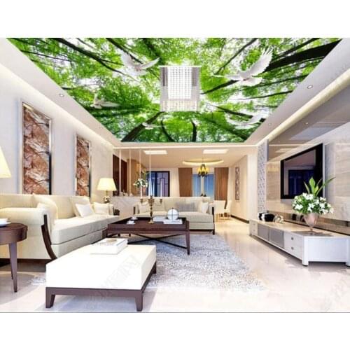 Custom ceiling wallpaper 3d zenith mural wallpaper for walls 3d HD dream green forest sky dove ceiling mural wall papers decor